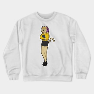 Cat as Secretary with Laptop and Mobile phone Crewneck Sweatshirt